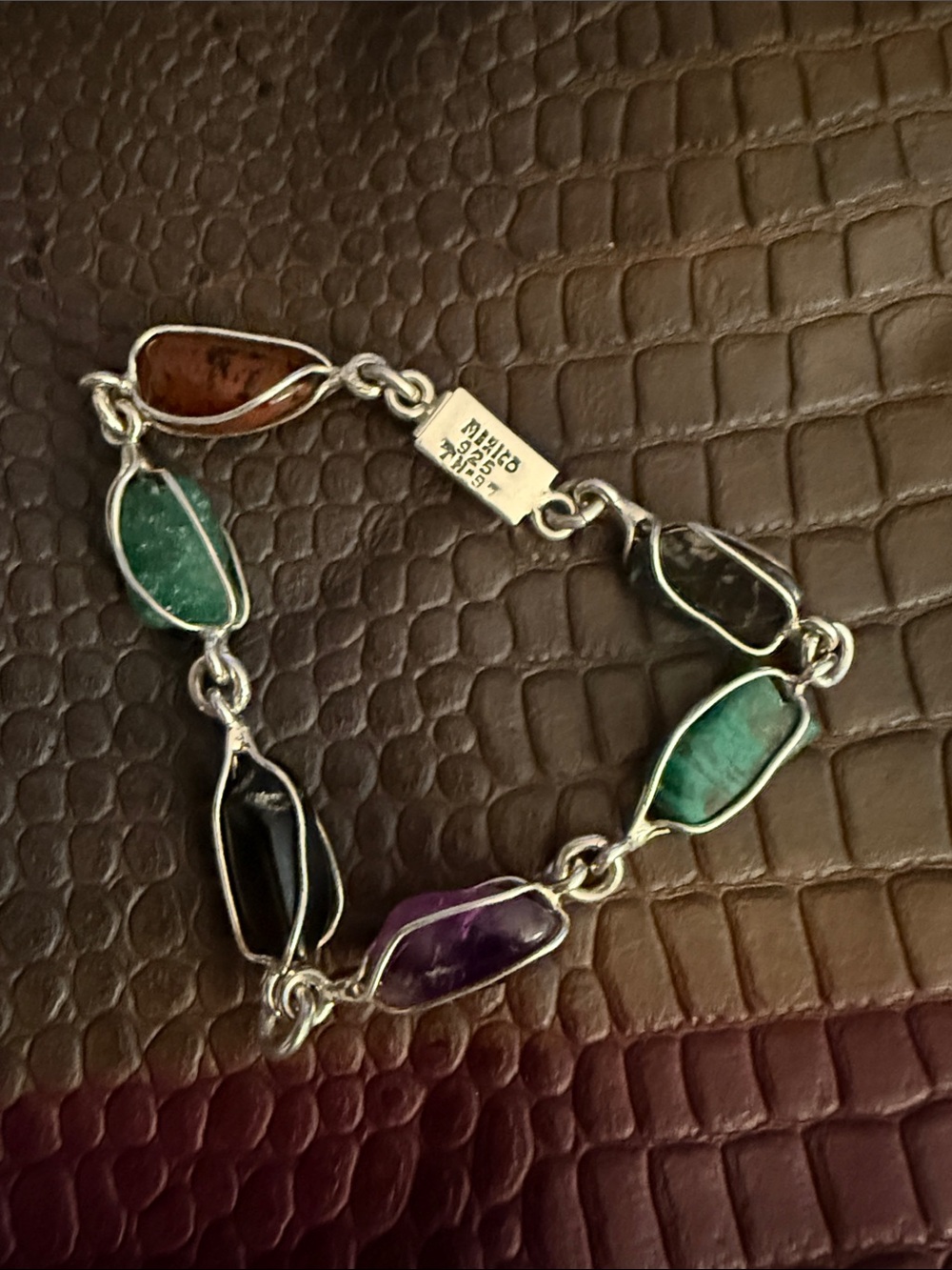 Mexico Taxco TH-97 Sterling Silver Mixed Gem Bracelet 28g